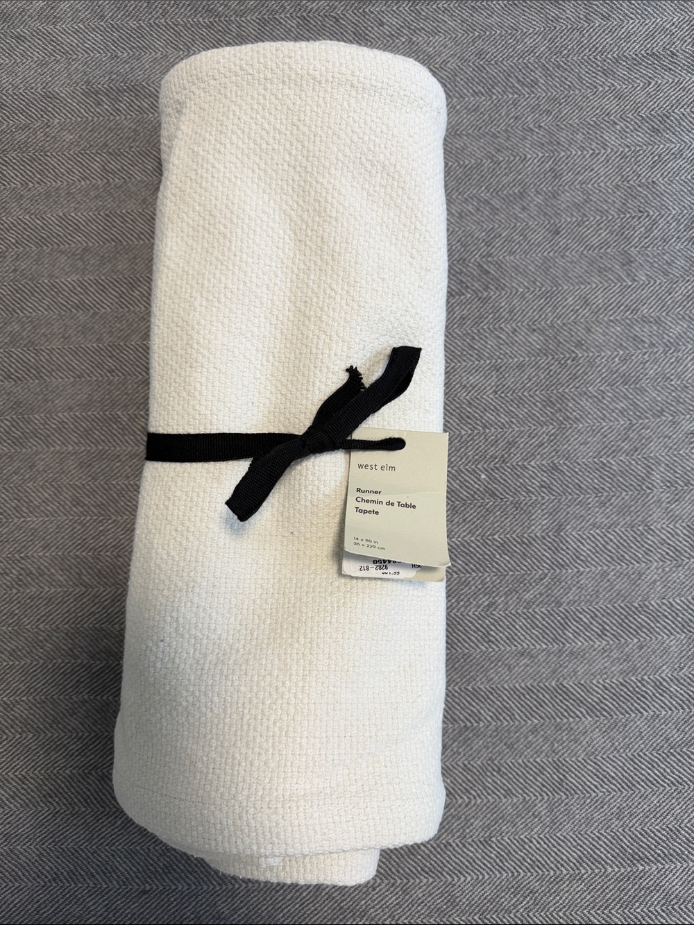 New! West Elm White Textured Table Runner 14/90 inches